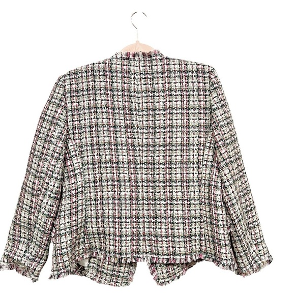 Ann Taylor Fringe Tweed Double Breasted Blazer Jacket sz: 4 S Pink Work Casual - Picture 3 of 6